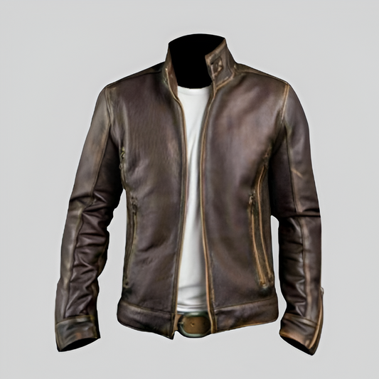 Cafe Racer Stylish Distressed Brown Biker Jacket