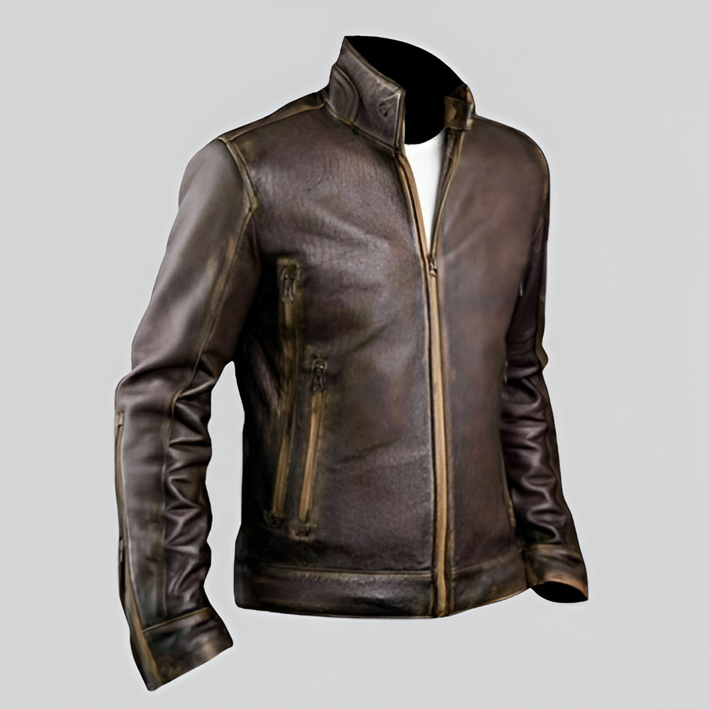 Cafe Racer Stylish Distressed Brown Biker Jacket