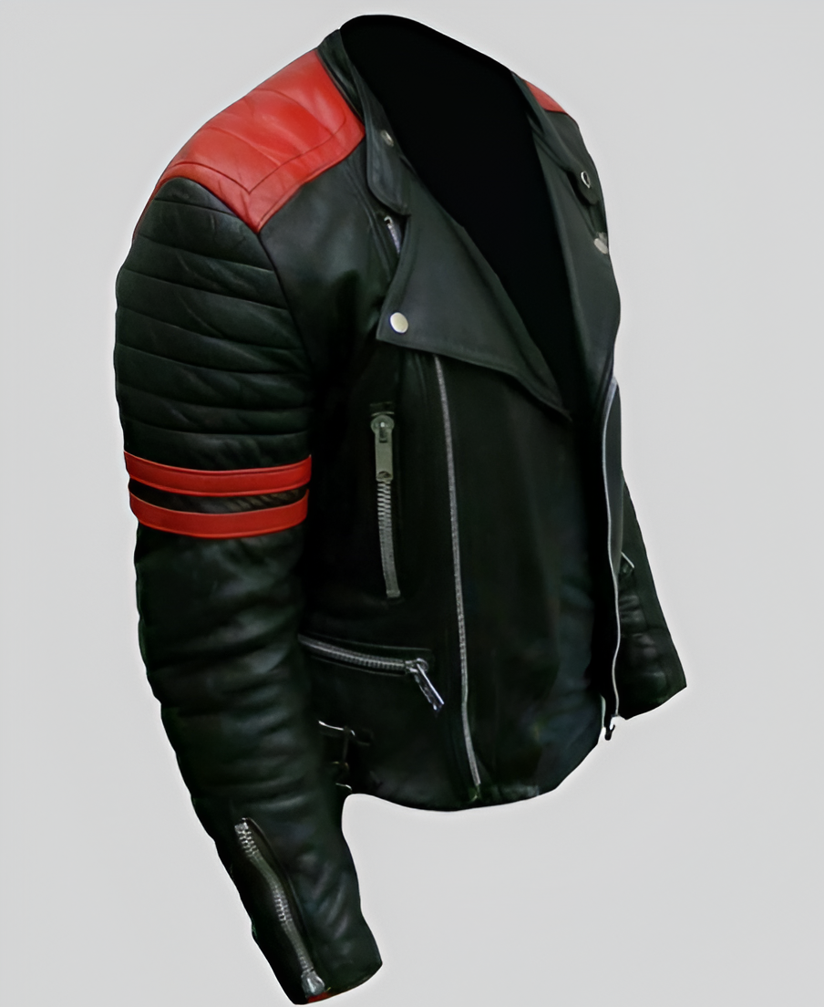 Brando Biker Black & Red Motorcycle Genuine Real Leather Jacket