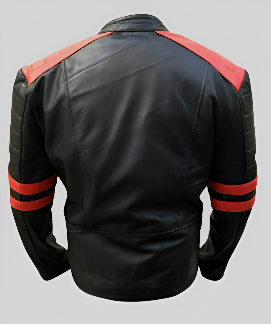 Brando Biker Black & Red Motorcycle Genuine Real Leather Jacket