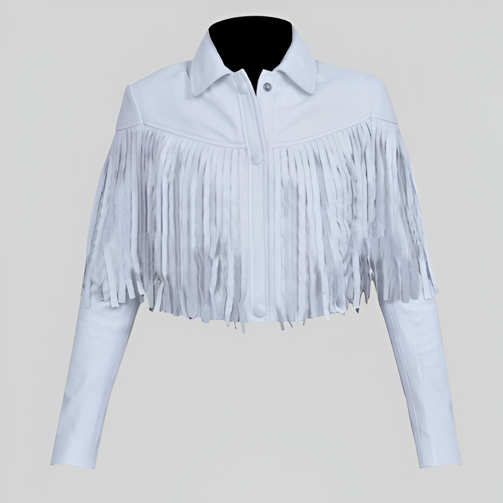 Bohemian Chic White Fringe Leather Jacket