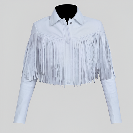 Bohemian Chic White Fringe Leather Jacket