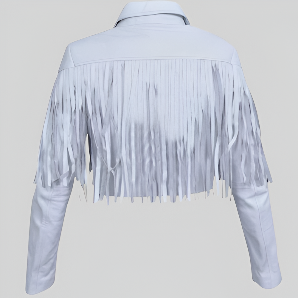 Bohemian Chic White Fringe Leather Jacket