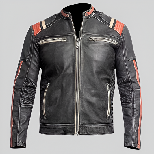 Retro Racer Distressed Leather Jacket