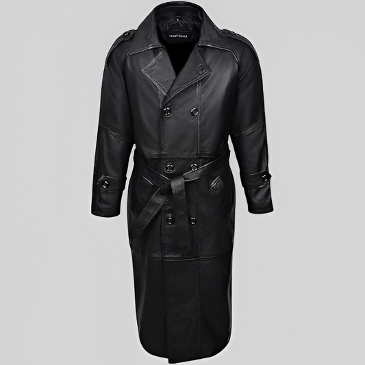 Men's Long Leather Trench Coat