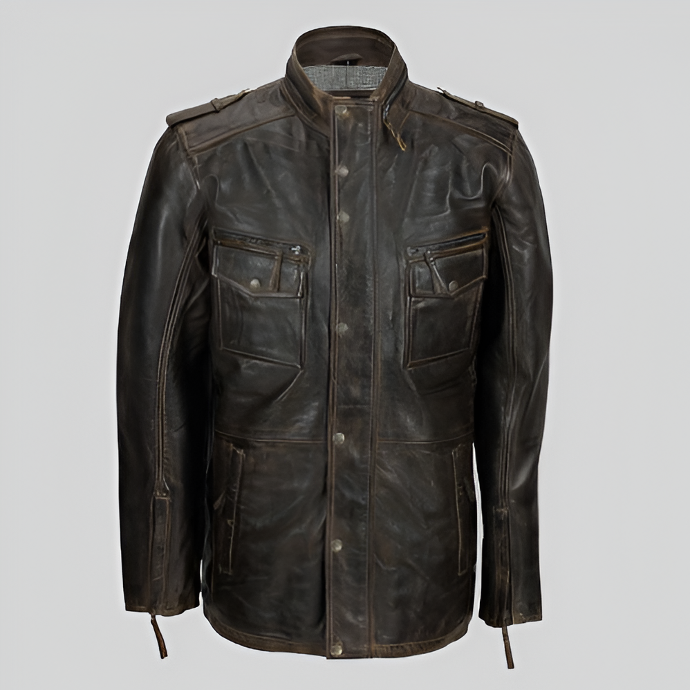 Distressed Leather Field Jacket