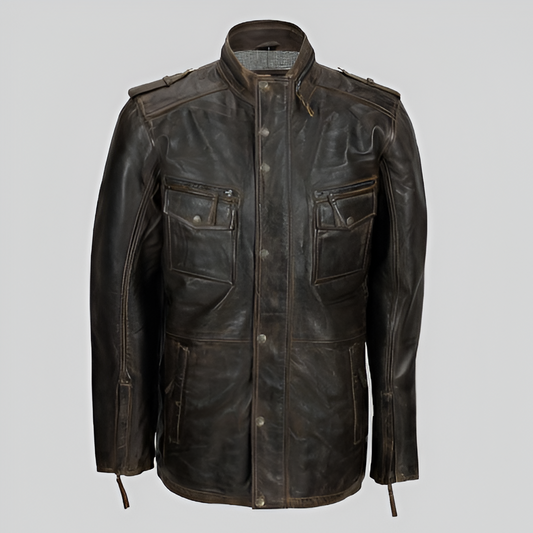 Distressed Leather Field Jacket