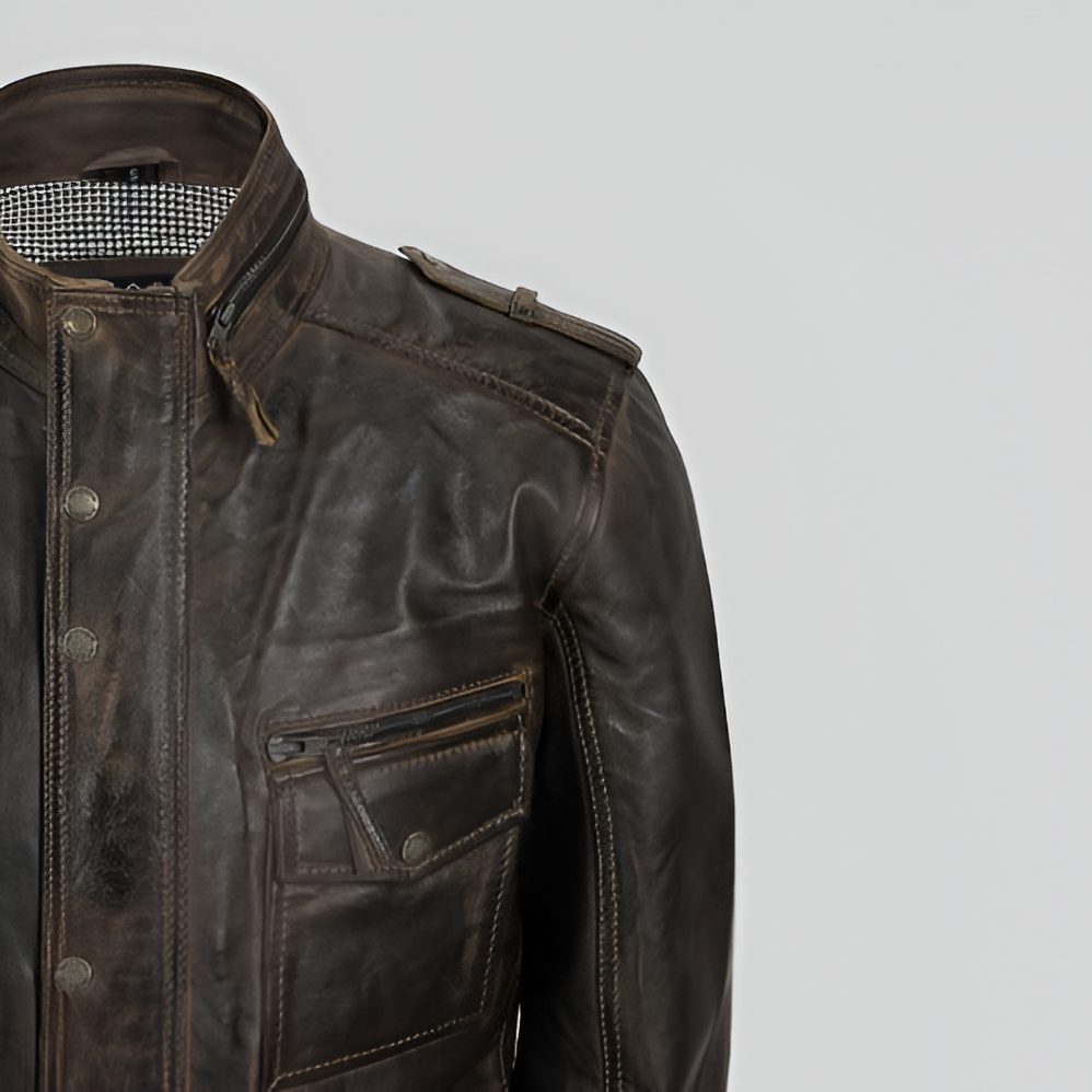 Distressed Leather Field Jacket