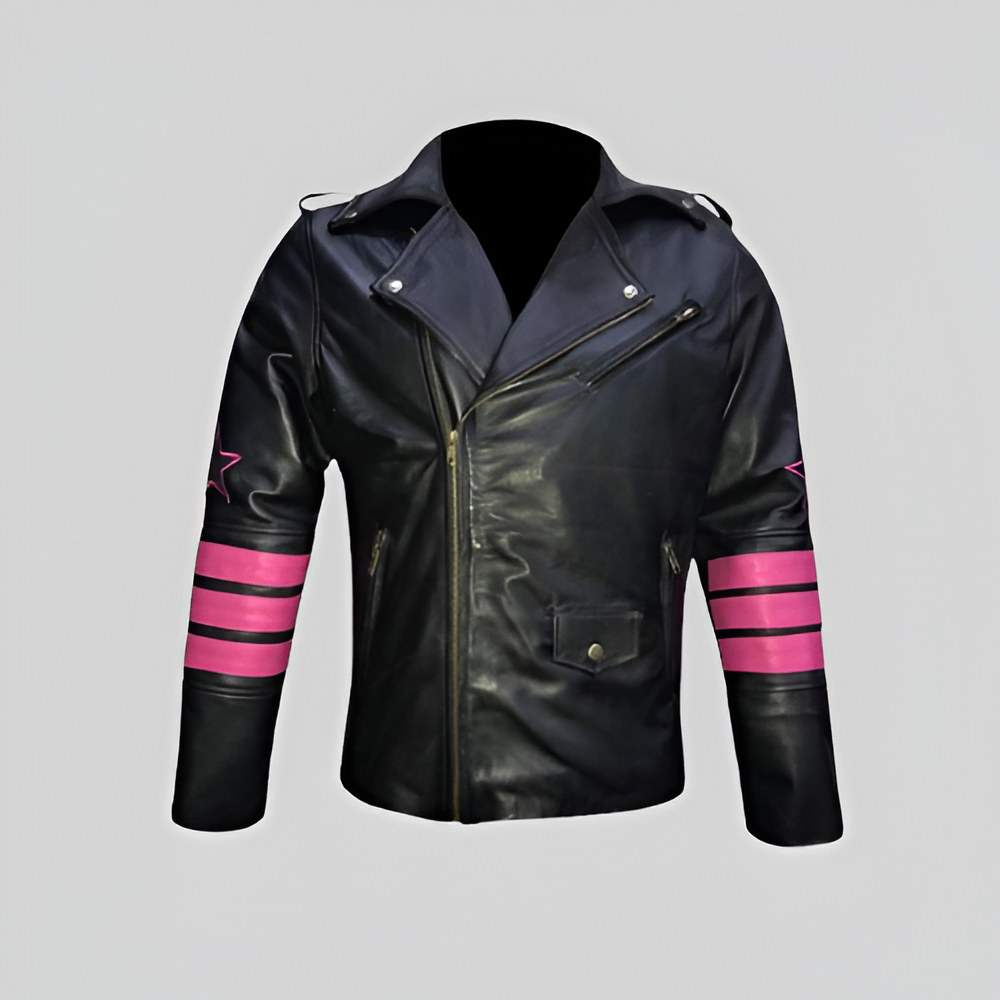 Harley Quinn Pink Stripe Leather Jacket