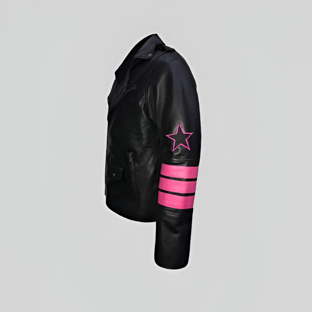 Harley Quinn Pink Stripe Leather Jacket