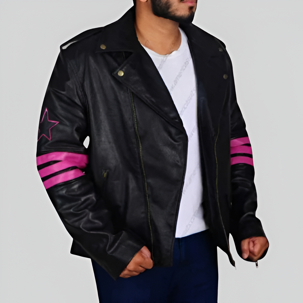 Harley Quinn Pink Stripe Leather Jacket