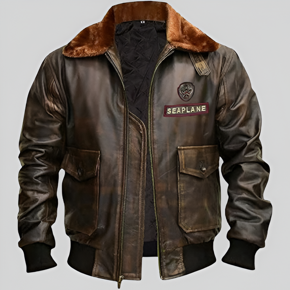 Nick Jonas Next Level Seaplane Distressed Brown Leather Jacket