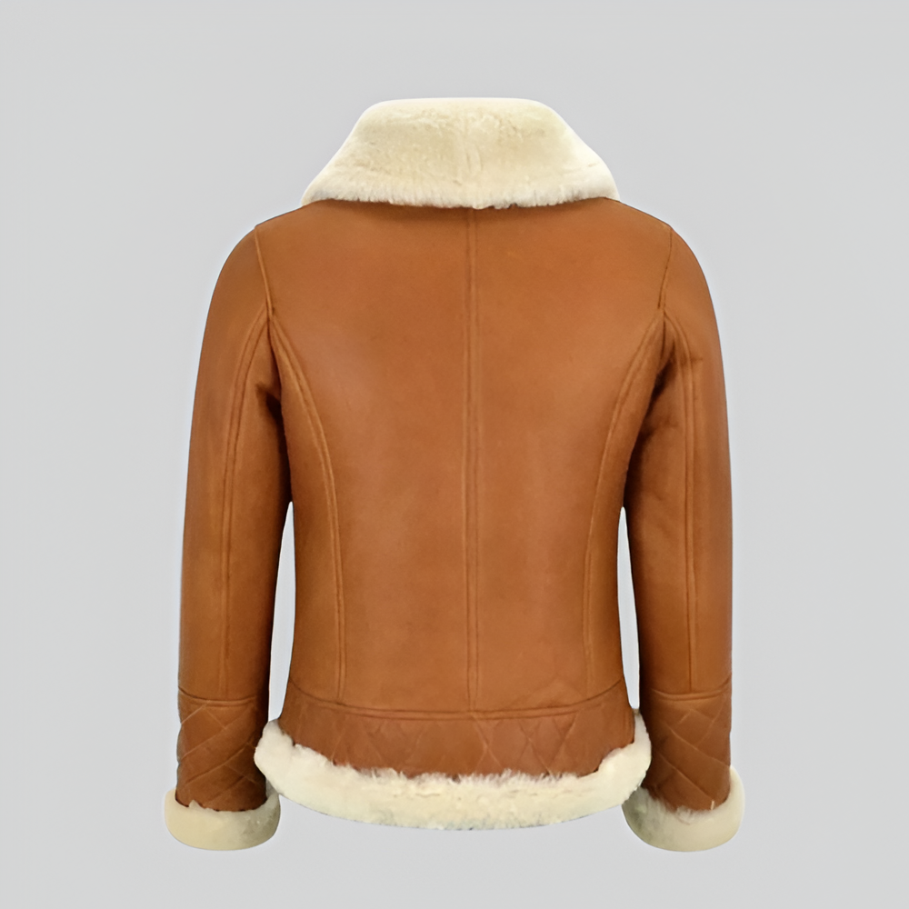 Women's Tan Brown Shearling Bomber Jacket