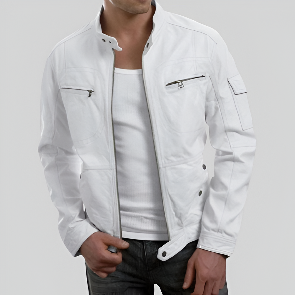 Men's Classic White Leather Jacket