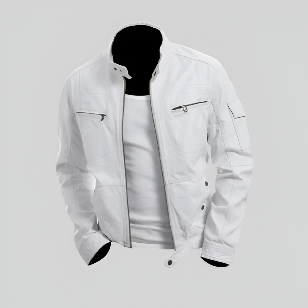 Men's Classic White Leather Jacket