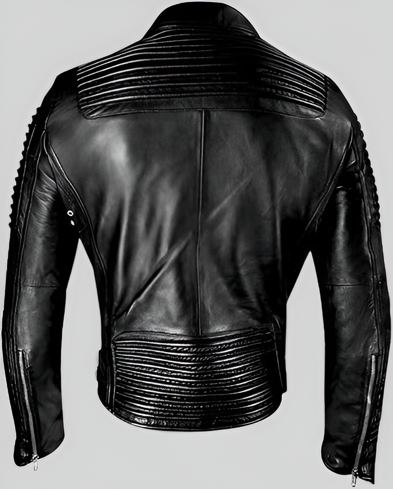 Black Ace Men's Black Fashion Leather Jacket with Ribbed Accents