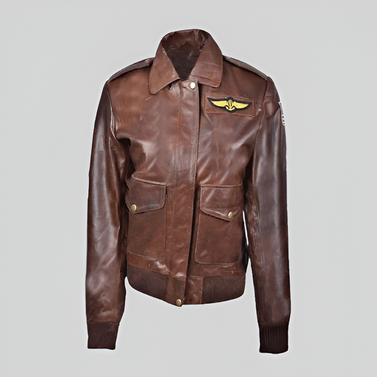 Women's Vintage Brown Leather Aviator Jacket