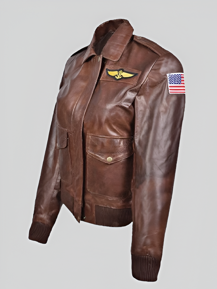 Women's Vintage Brown Leather Aviator Jacket