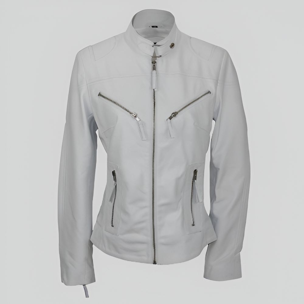 Pristine White Leather Jacket for Women