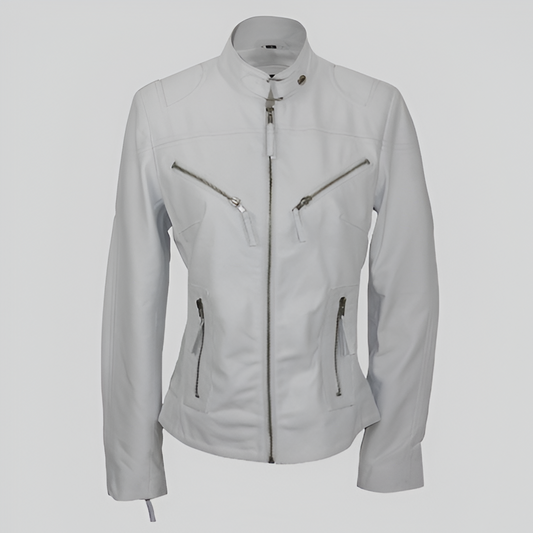 Pristine White Leather Jacket for Women