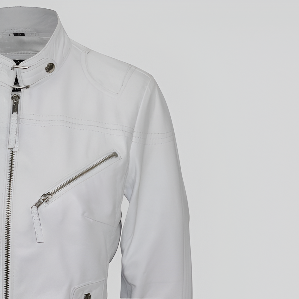 Pristine White Leather Jacket for Women