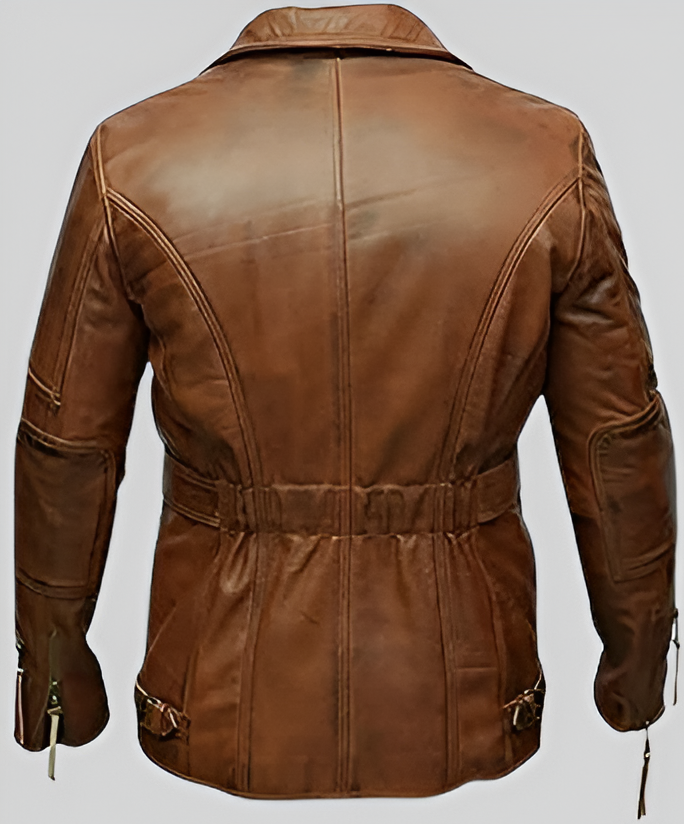 Aviator Distressed Leather Jacket with Belt