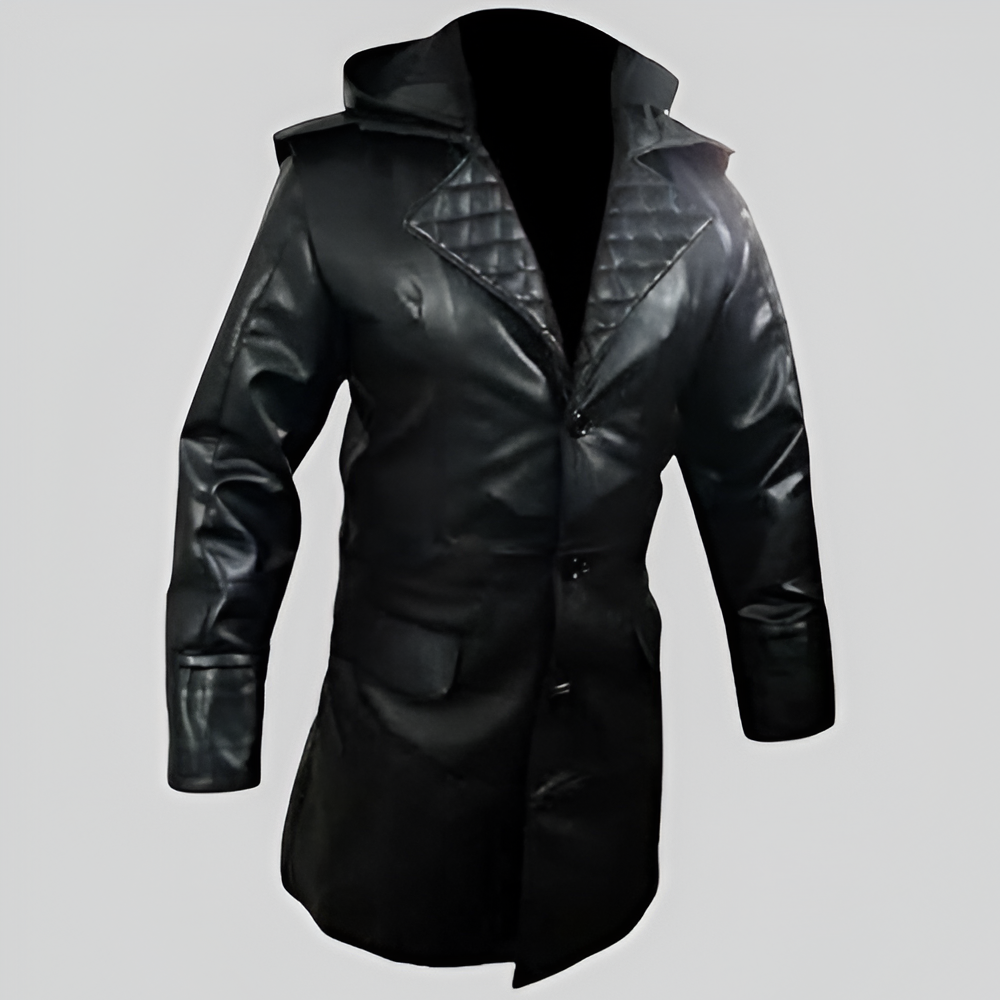 Men's Black Leather Matrix Trench Coat