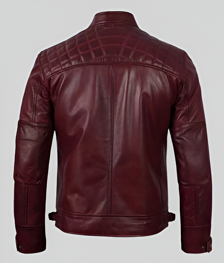 Men's maroon leather cafe racer jacket