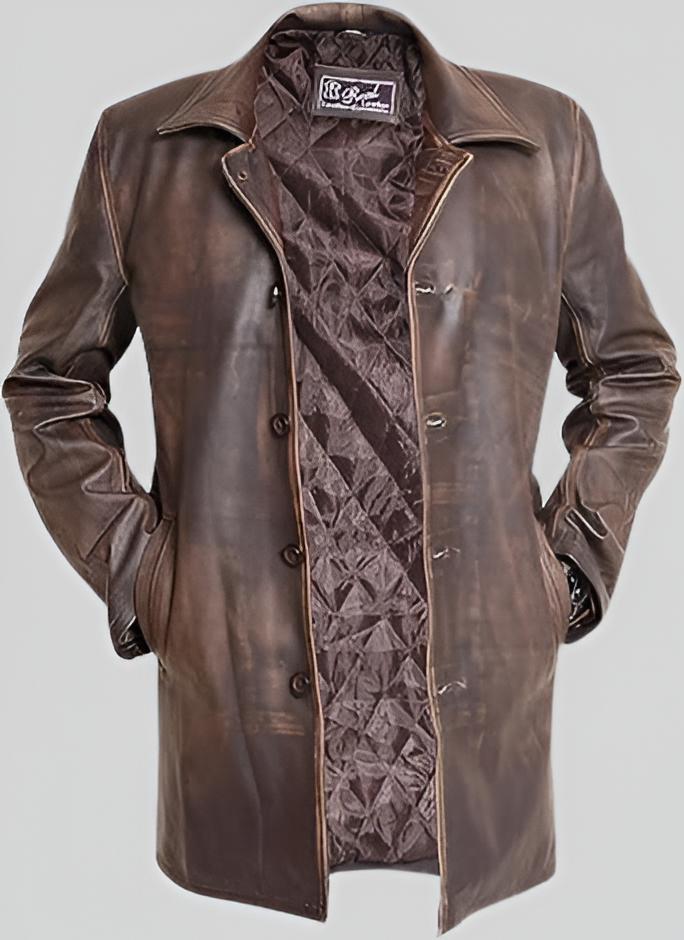 Men's Distressed Brown Leather Harrington Jacket