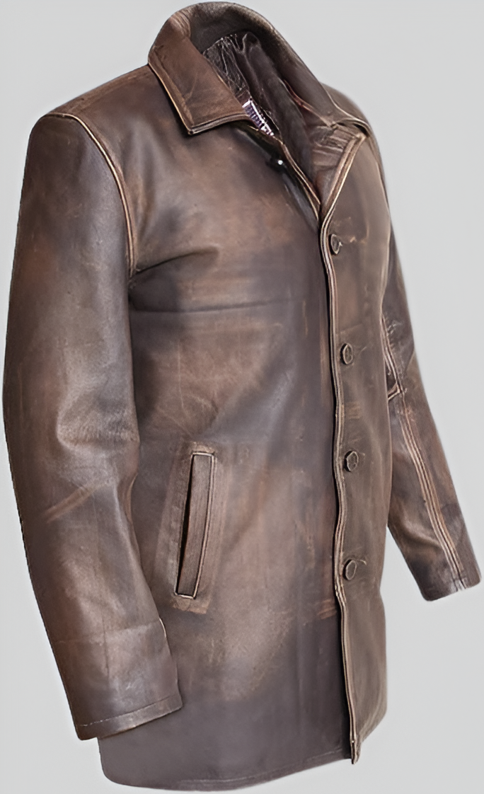 Men's Distressed Brown Leather Harrington Jacket