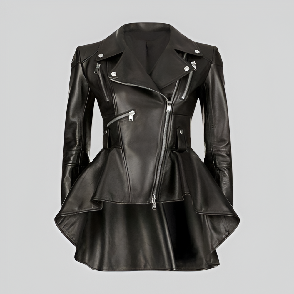 Women's Asymmetrical Ruffle Leather Jacket