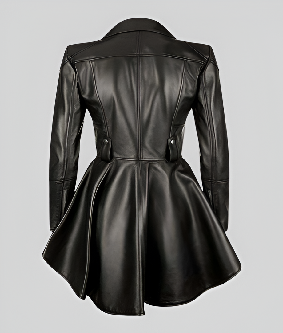 Women's Asymmetrical Ruffle Leather Jacket