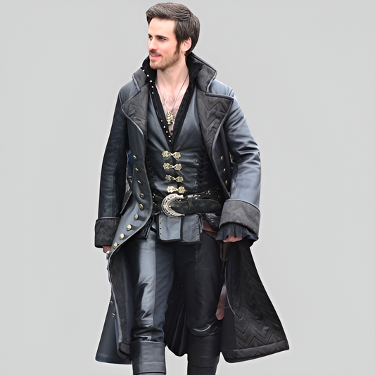 Men's Black Leather Pirate Coat